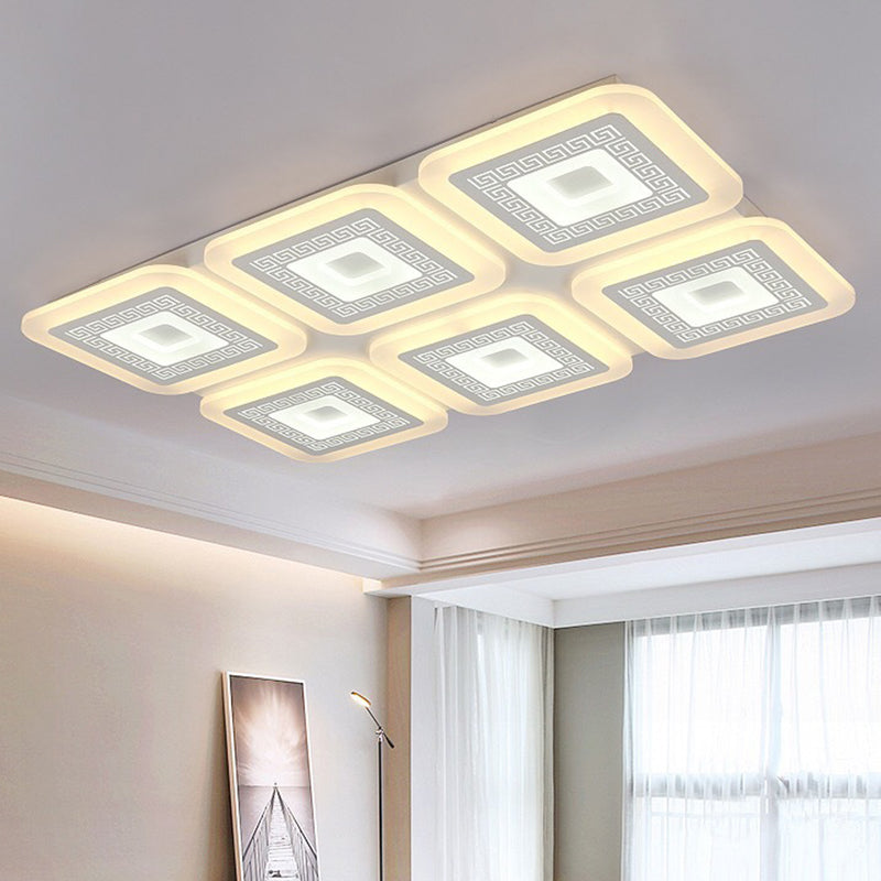 Contemporary Rectangular Ceiling Light With 6 White Bulbs - Perfect For The Living Room