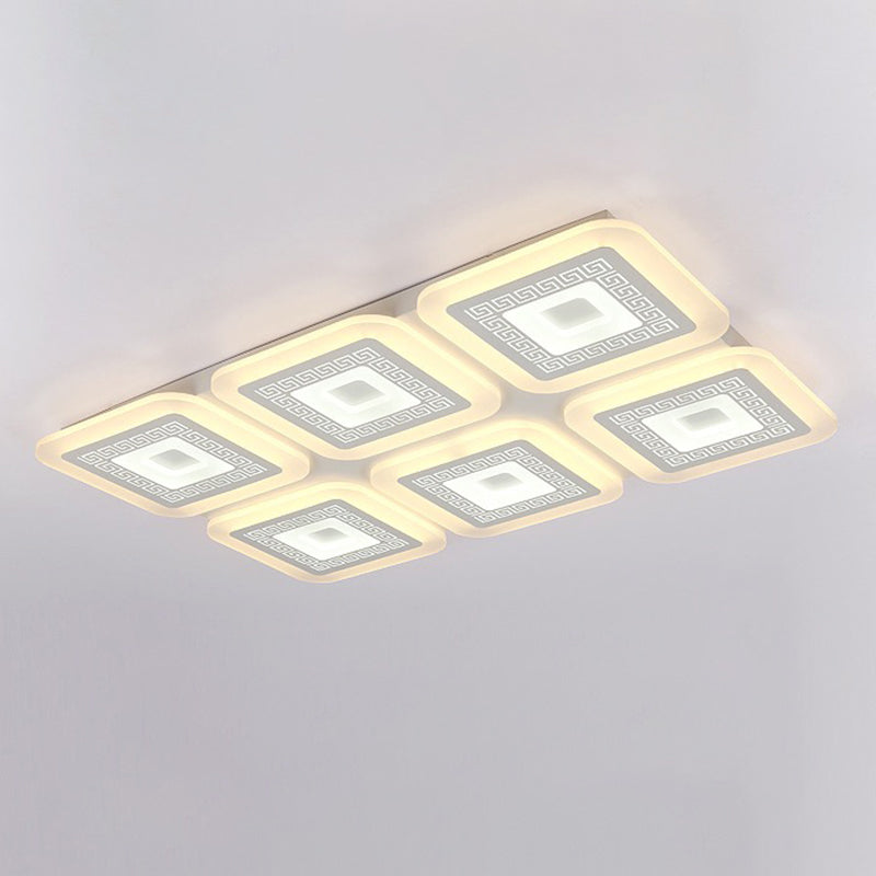 Contemporary Rectangular Ceiling Light With 6 White Bulbs - Perfect For The Living Room