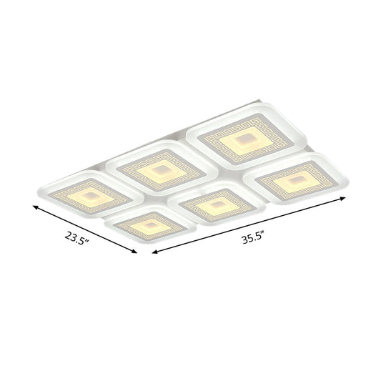 Contemporary Rectangular Ceiling Light With 6 White Bulbs - Perfect For The Living Room