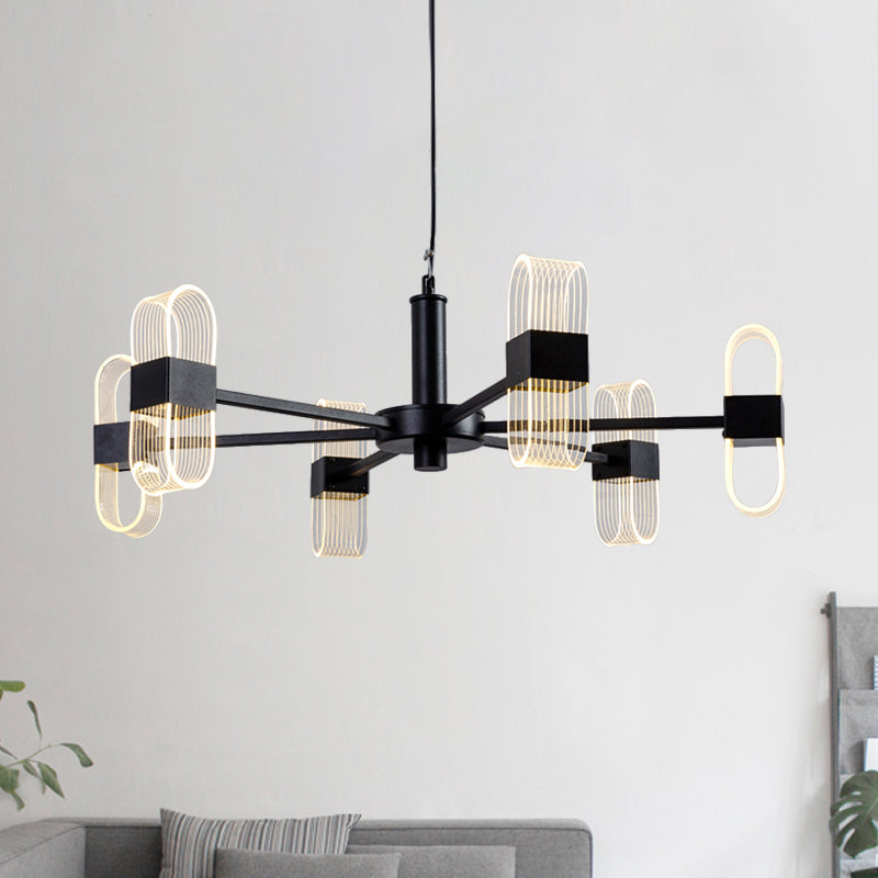 Modern Oval Chandelier Light - Acrylic 6/8/12 Heads Living Room Hanging Lamp With Black Rod