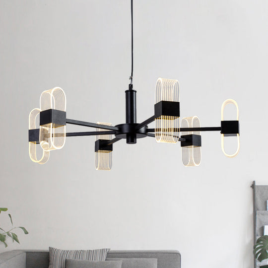 Oval Chandelier With Acrylic Heads And Black Rod For Modern Living Room - Available In Warm/White
