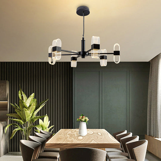 Modern Oval Chandelier Light - Acrylic 6/8/12 Heads Living Room Hanging Lamp With Black Rod