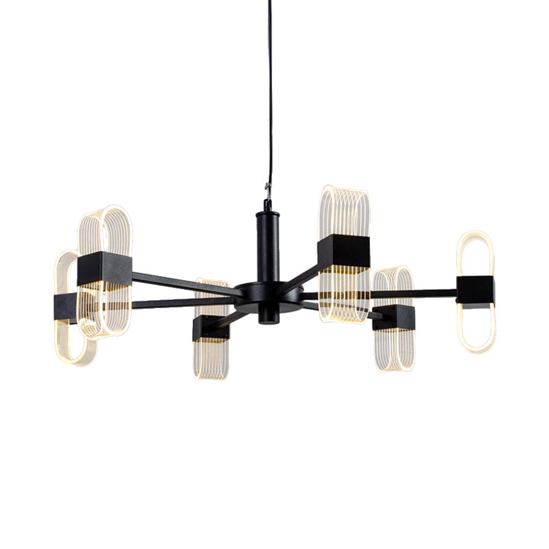 Modern Oval Chandelier Light - Acrylic 6/8/12 Heads Living Room Hanging Lamp With Black Rod