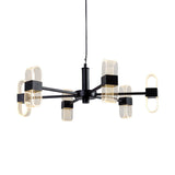 Oval Chandelier With Acrylic Heads And Black Rod For Modern Living Room - Available In Warm/White