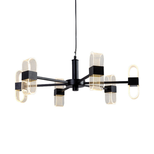 Oval Chandelier With Acrylic Heads And Black Rod For Modern Living Room - Available In Warm/White