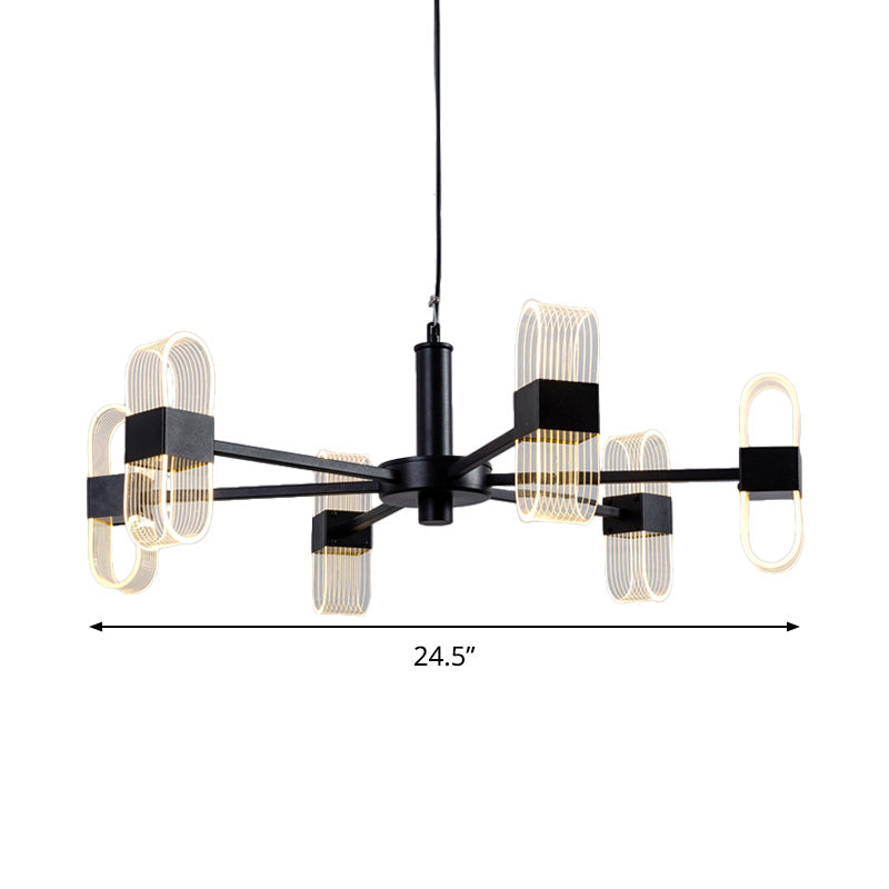 Modern Oval Chandelier Light - Acrylic 6/8/12 Heads Living Room Hanging Lamp With Black Rod