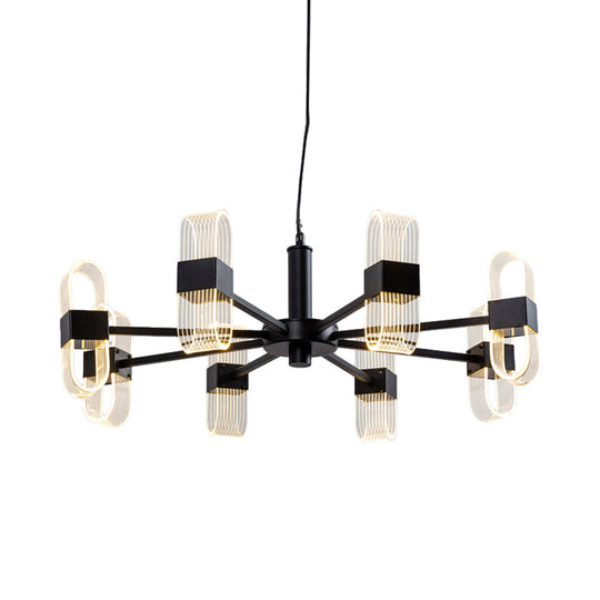 Modern Oval Chandelier Light - Acrylic 6/8/12 Heads Living Room Hanging Lamp With Black Rod