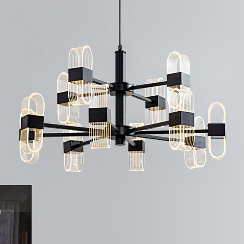 Oval Chandelier With Acrylic Heads And Black Rod For Modern Living Room - Available In Warm/White