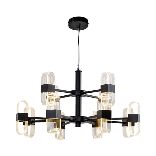Modern Oval Chandelier Light - Acrylic 6/8/12 Heads Living Room Hanging Lamp With Black Rod