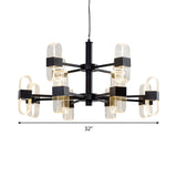 Oval Chandelier With Acrylic Heads And Black Rod For Modern Living Room - Available In Warm/White