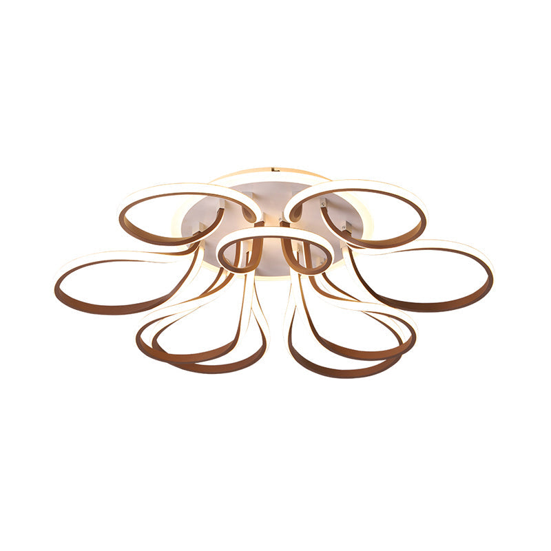 Modern Acrylic Flush Mount Ceiling Light Fixture - Bend Design 9/12 Heads Brown 38.5/46.5 Wide