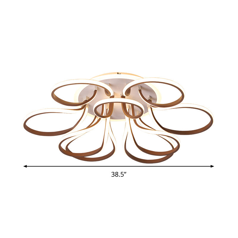 Modern Acrylic Flush Mount Ceiling Light Fixture - Bend Design 9/12 Heads Brown 38.5’/46.5’