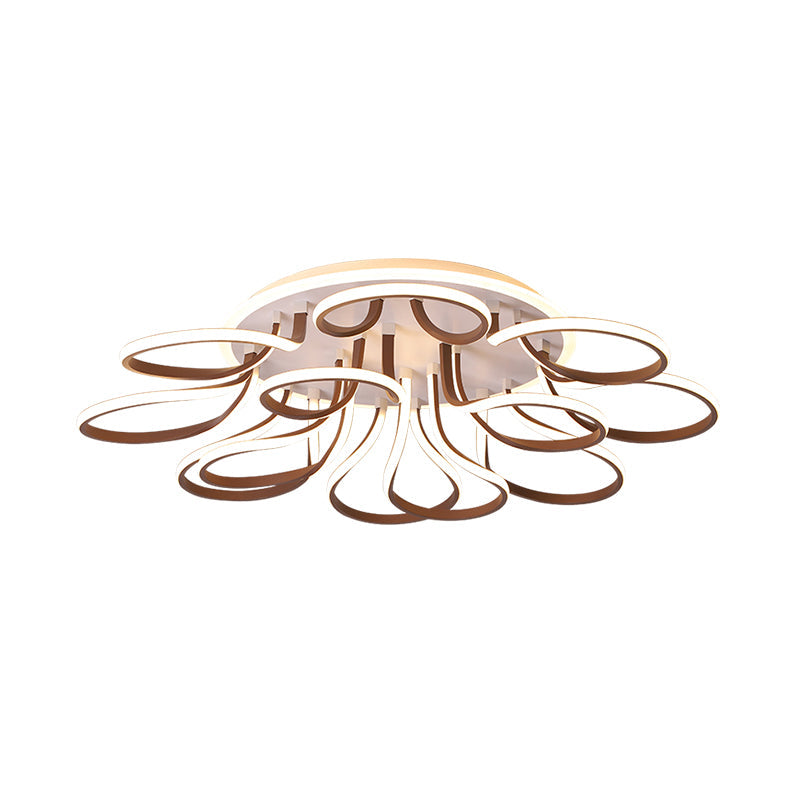 Modern Acrylic Flush Mount Ceiling Light Fixture - Bend Design 9/12 Heads Brown 38.5/46.5 Wide