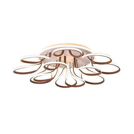 Modern Acrylic Flush Mount Ceiling Light Fixture - Bend Design 9/12 Heads Brown 38.5/46.5 Wide