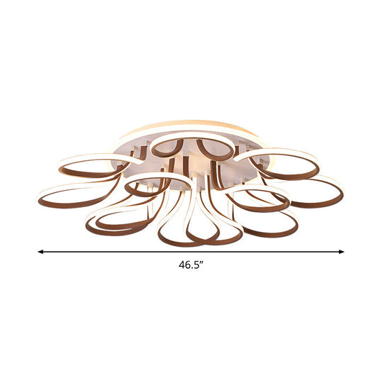 Modern Acrylic Flush Mount Ceiling Light Fixture - Bend Design 9/12 Heads Brown 38.5/46.5 Wide