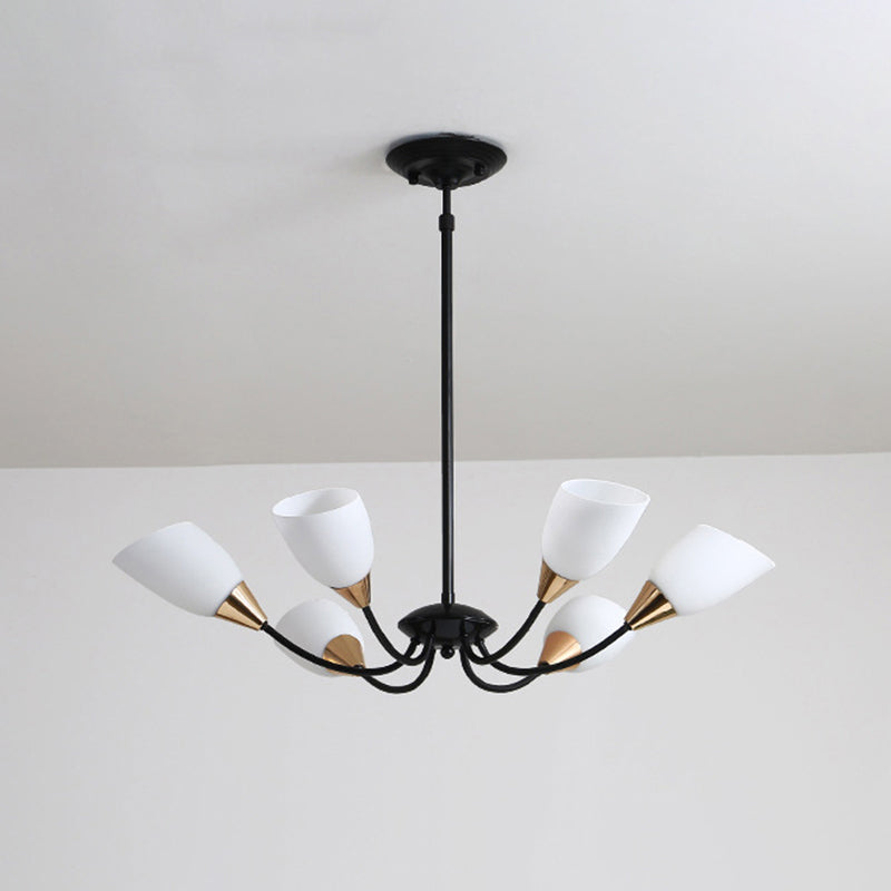 Modern Beveled Glass Chandelier - White & Black Hanging Ceiling Light With Starburst Design | 3/6/8