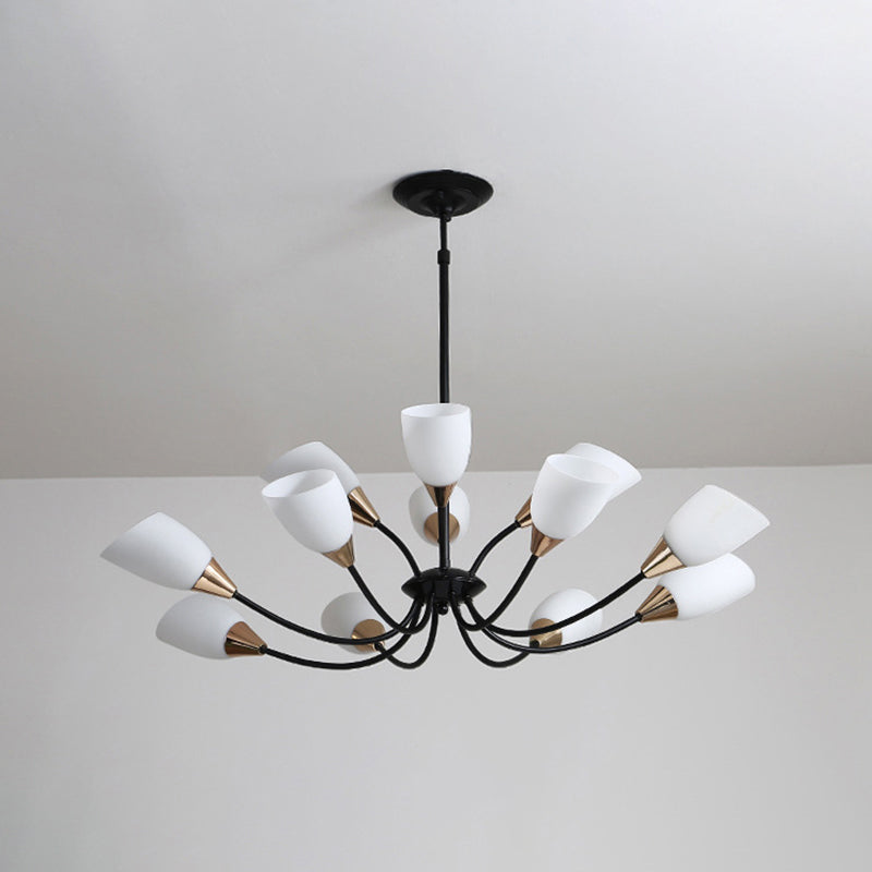 Modern Beveled Glass Chandelier - White & Black Hanging Ceiling Light With Starburst Design | 3/6/8