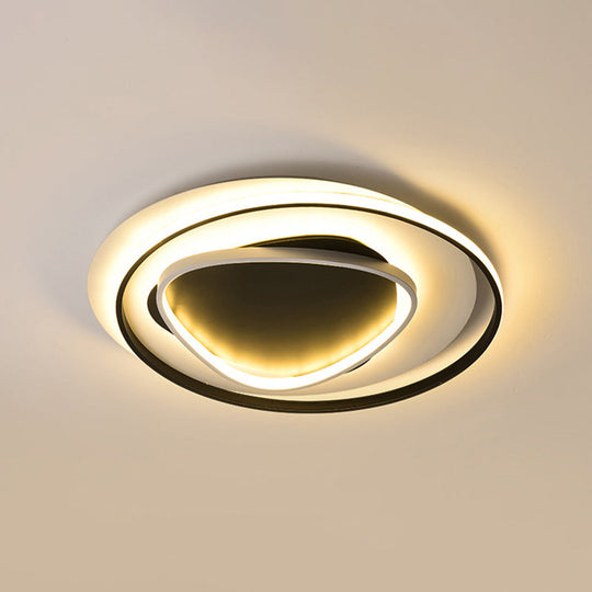 Modern Geometric Flush Mount Ceiling Light: 18/23.5 Wide Black Acrylic Led Warm/White Light Remote