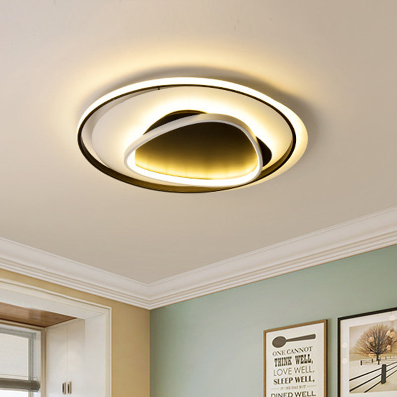 Modern Geometric Flush Mount Ceiling Light: 18’/23.5’ Wide Black Acrylic Led Warm/White Light