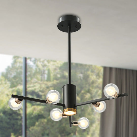 Modern Metal Chandelier Light Fixture - Radial Design 6/10/15 Lights Black With Clear Glass Bubble