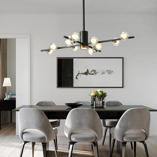 Modern Metal Chandelier Light Fixture - Radial Design 6/10/15 Lights Black With Clear Glass Bubble