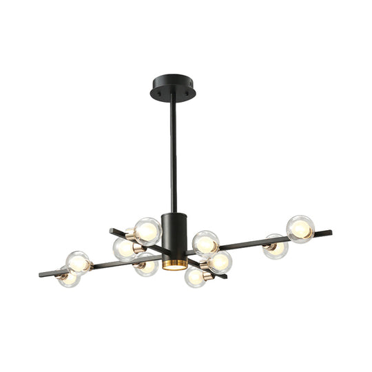 Modern Metal Radial Chandelier Light Fixture With Clear Bubble Glass Shades - 6/10/15 Lights Black