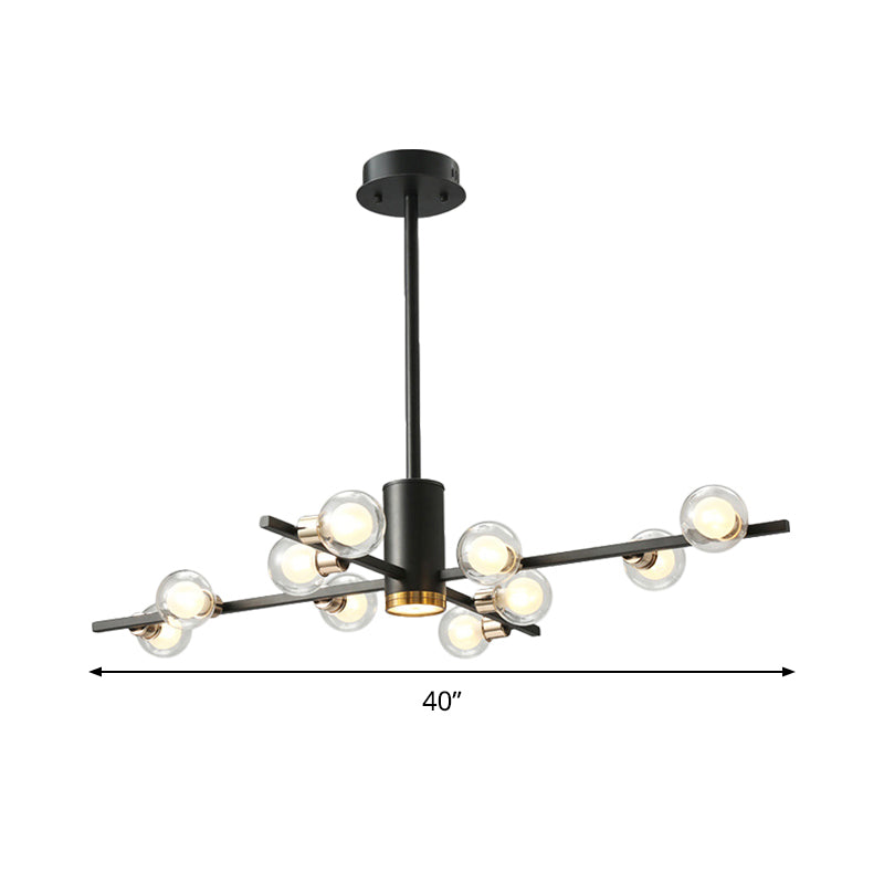 Modern Metal Chandelier Light Fixture - Radial Design 6/10/15 Lights Black With Clear Glass Bubble