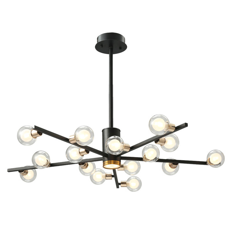 Modern Metal Radial Chandelier Light Fixture With Clear Bubble Glass Shades - 6/10/15 Lights Black