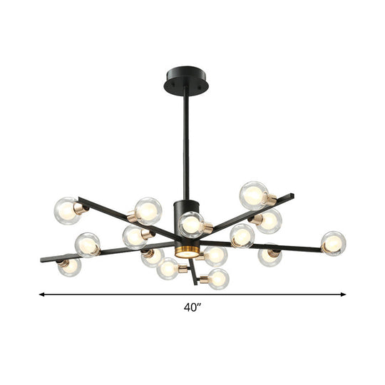 Modern Metal Radial Chandelier Light Fixture With Clear Bubble Glass Shades - 6/10/15 Lights Black