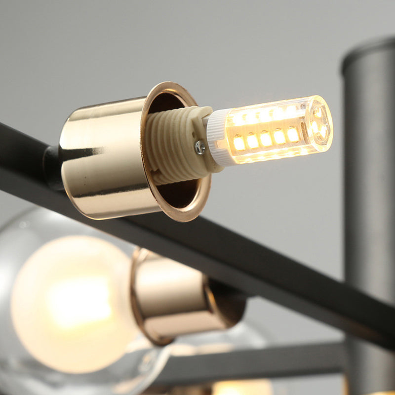 Modern Metal Radial Chandelier Light Fixture With Clear Bubble Glass Shades - 6/10/15 Lights Black