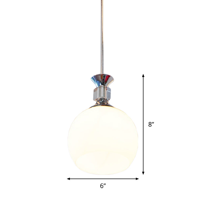 Modern Globe Pendant Light Fixture - White Glass Chrome Suspension Dining Room Lighting