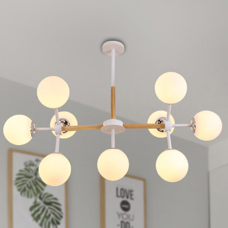 White Glass Globe Chandelier Light Fixture - Modern Dining Room Hanging Kit With 9/12/16 Heads
