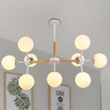 White Glass Globe Chandelier Light Fixture - Modern Dining Room Hanging Kit With 9/12/16 Heads