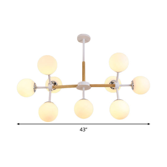 Contemporary Globe Chandelier - White Glass 9/12/16 Head Dining Room Hanging Light Kit