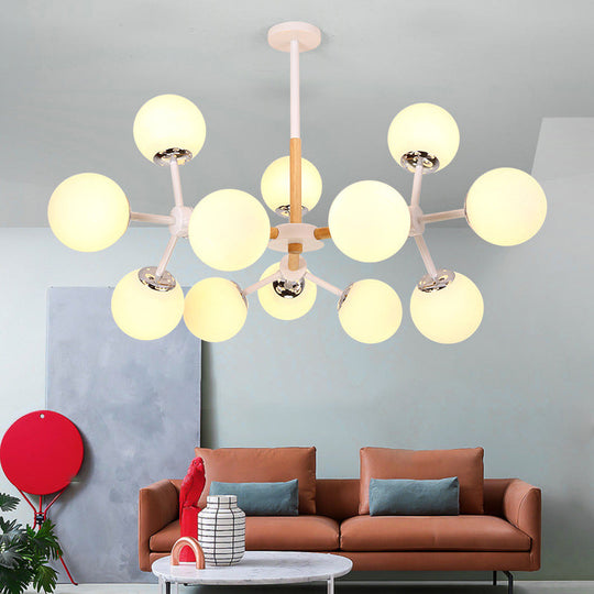 Contemporary Globe Chandelier - White Glass 9/12/16 Head Dining Room Hanging Light Kit 12 /
