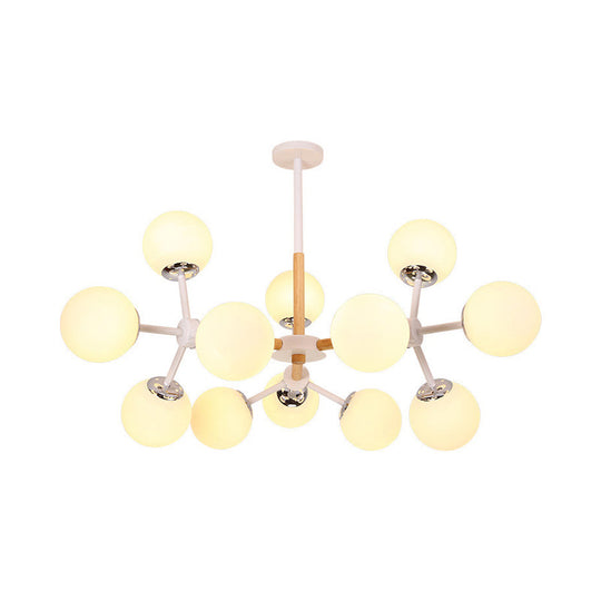 Contemporary Globe Chandelier - White Glass 9/12/16 Head Dining Room Hanging Light Kit