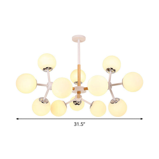 White Glass Globe Chandelier Light Fixture - Modern Dining Room Hanging Kit With 9/12/16 Heads