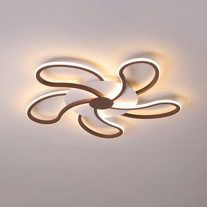 Contemporary Brown Acrylic Flush Light Fixture - Flower Design 5/6/7 Heads Ceiling Mounted