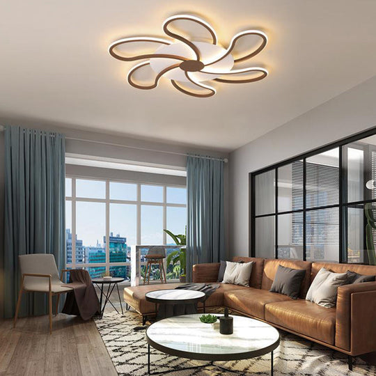 Contemporary Brown Acrylic Flush Light Fixture - Flower Design 5/6/7 Heads Ceiling Mounted