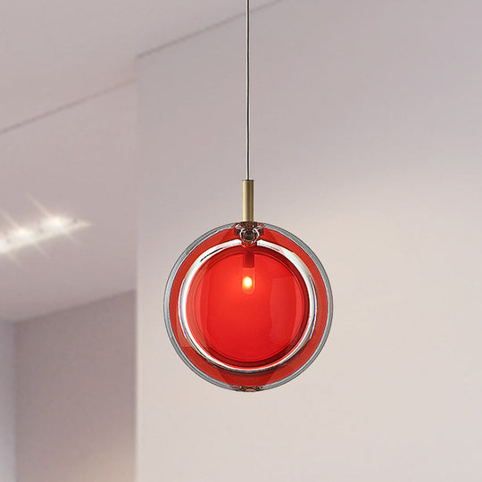 Macaron Red Glass Hanging Lamp Kit - Stylish Bedroom Pendant Light Fixture