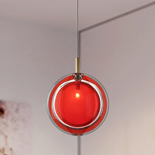 Macaron Red Glass Hanging Lamp Kit - Stylish Bedroom Pendant Light Fixture