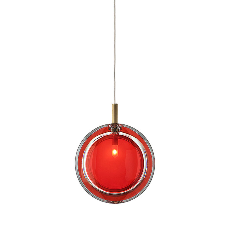 Macaron Red Glass Hanging Lamp Kit - Stylish Bedroom Pendant Light Fixture