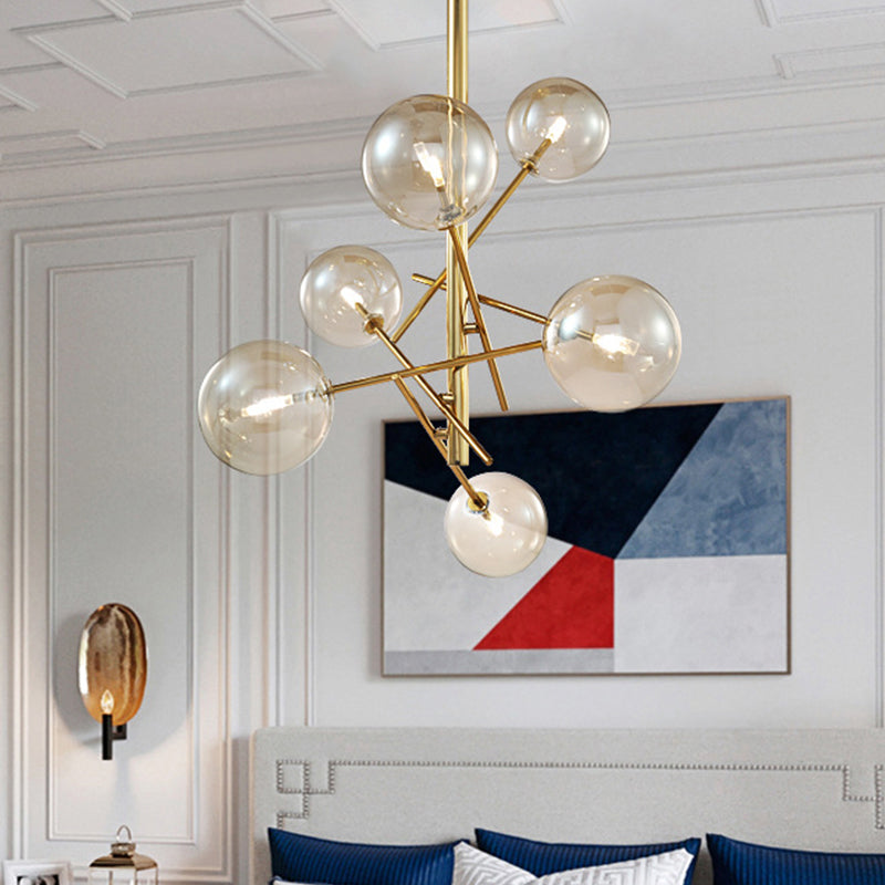 Modern Cognac Glass Globe Chandelier - 6/8 Heads Starburst Design Ideal For Bedroom Ceiling Lighting