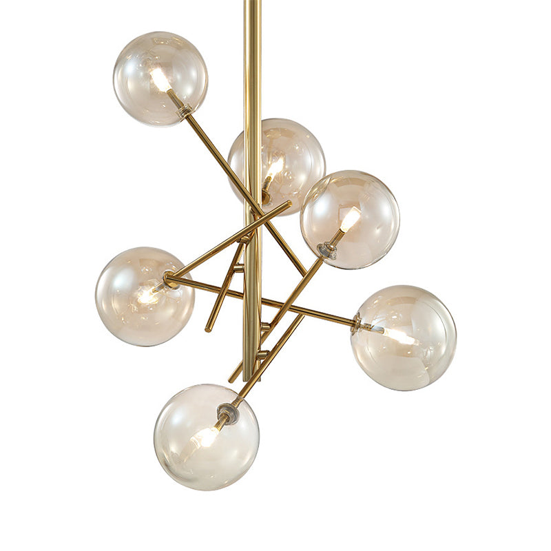 Modern Cognac Glass Globe Chandelier - 6/8 Heads Starburst Design Ideal For Bedroom Ceiling Lighting