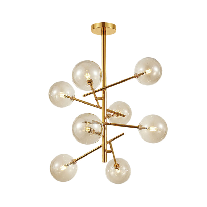 Modern Cognac Glass Globe Chandelier - 6/8 Heads Starburst Design Ideal For Bedroom Ceiling Lighting