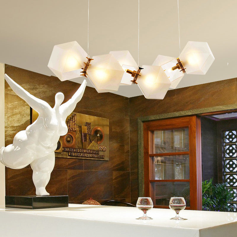 Lustre suspendu doré à 6/8/10 têtes en verre dépoli géométrique postmoderne pour une solution d'éclairage élégante