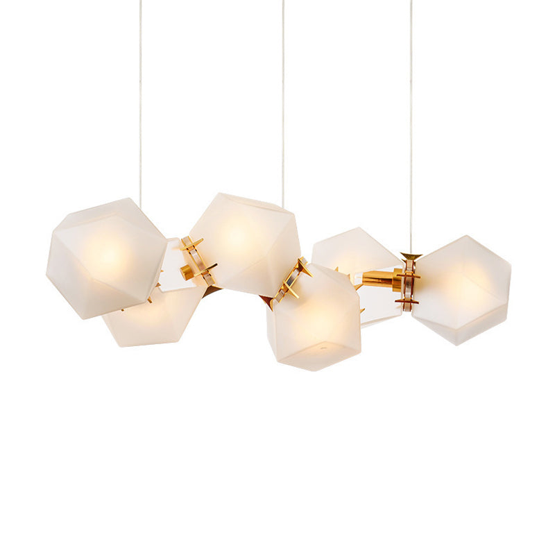 Lustre suspendu doré à 6/8/10 têtes en verre dépoli géométrique postmoderne pour une solution d'éclairage élégante