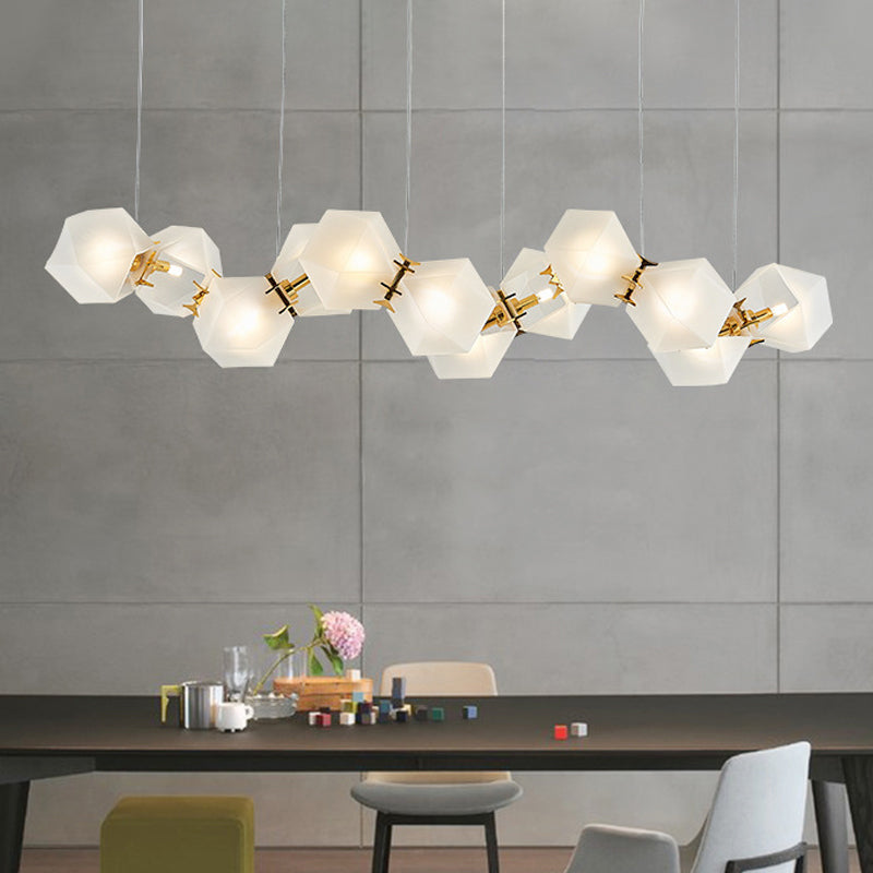 Lustre suspendu doré à 6/8/10 têtes en verre dépoli géométrique postmoderne pour une solution d'éclairage élégante