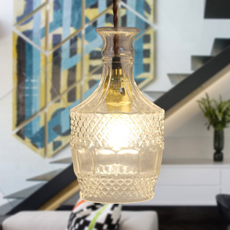 Suspension moderne en verre prismatique pour salle à manger - Plafonnier transparent à 1 lampe