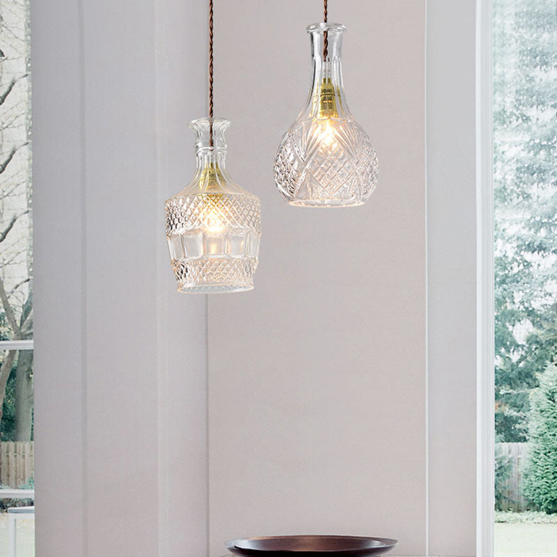 Suspension moderne en verre prismatique pour salle à manger - Plafonnier transparent à 1 lampe